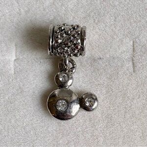 Silver Dangle Bead Charm Mouse w/ Rhinestones for Bracelet Necklace Jewelry